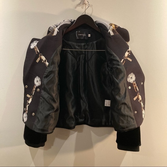 FABITORIA Sz 8 Double Breasted Wool Blend Faux Fur Cuffs Lined Blazer Jacket - Picture 4 of 8